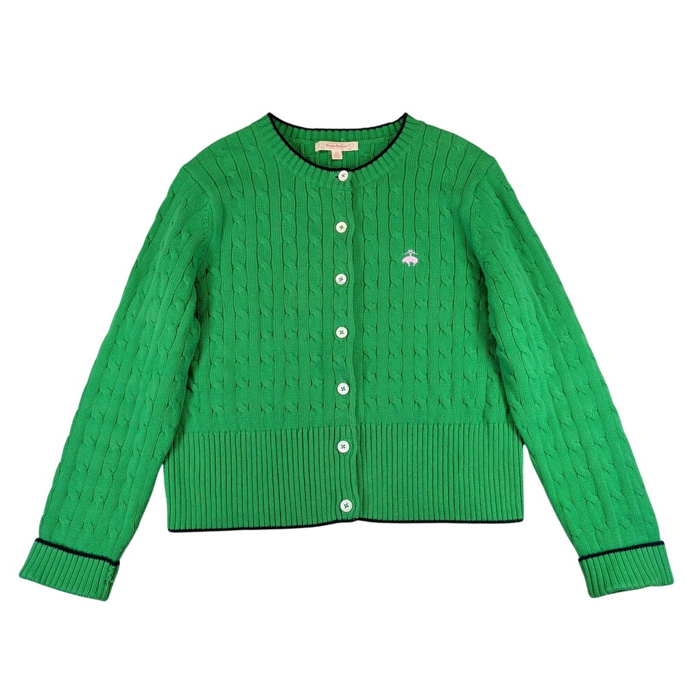 Brooks Brothers Golden Fleece XL Green Cable Knit Cotton Cardigan Sweater Preppy